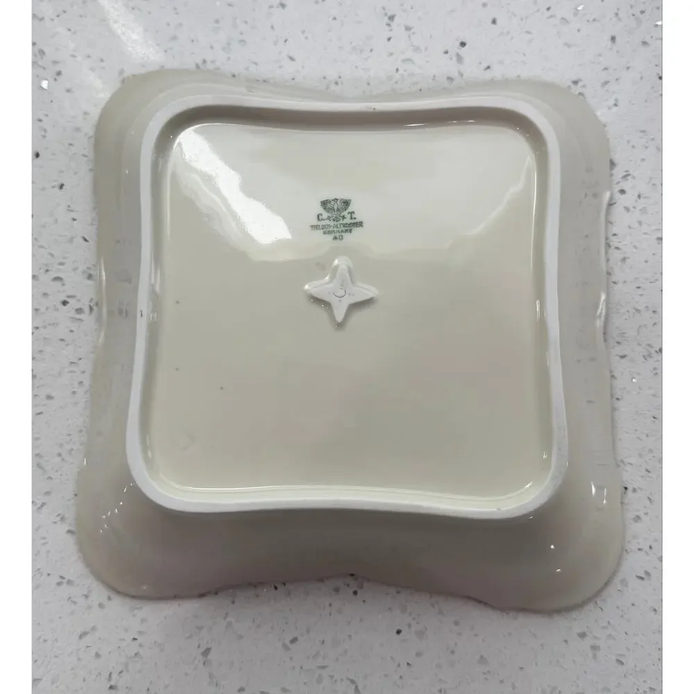 VTG C.T. Tielsch Altwasser Germany Square Porcelain Serving Bowl Gold Trim 8”